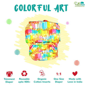 Kindermum Pro Aio Cloth Diaper (With 2 Organic Inserts And Power Booster)-Colorful Art For Kids - Distacart