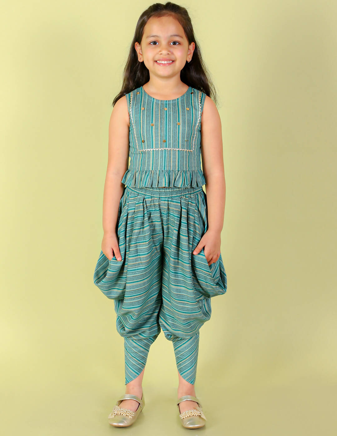 Lil Drama Girls Top With Dhoti Set - Sea Green - Distacart