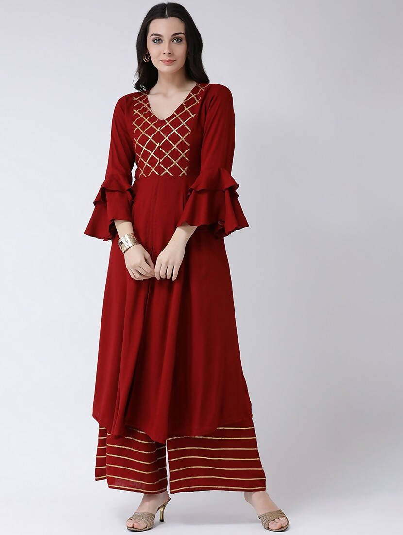 Cheera Maroon A-Line kurta With Palazzo Pant Set (CH129KP) - Distacart
