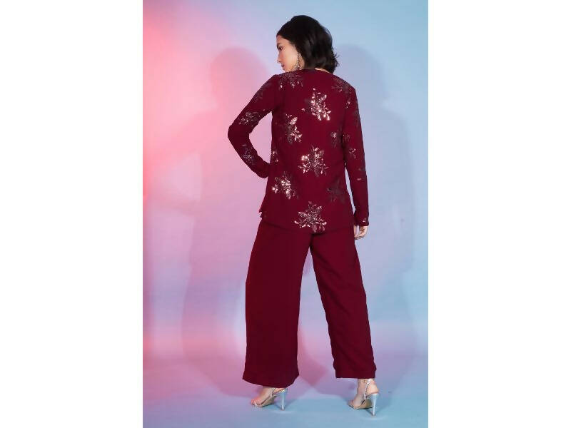 Red Georgette Sequence With Thread Designer Co-Ord Set - Flory - Distacart