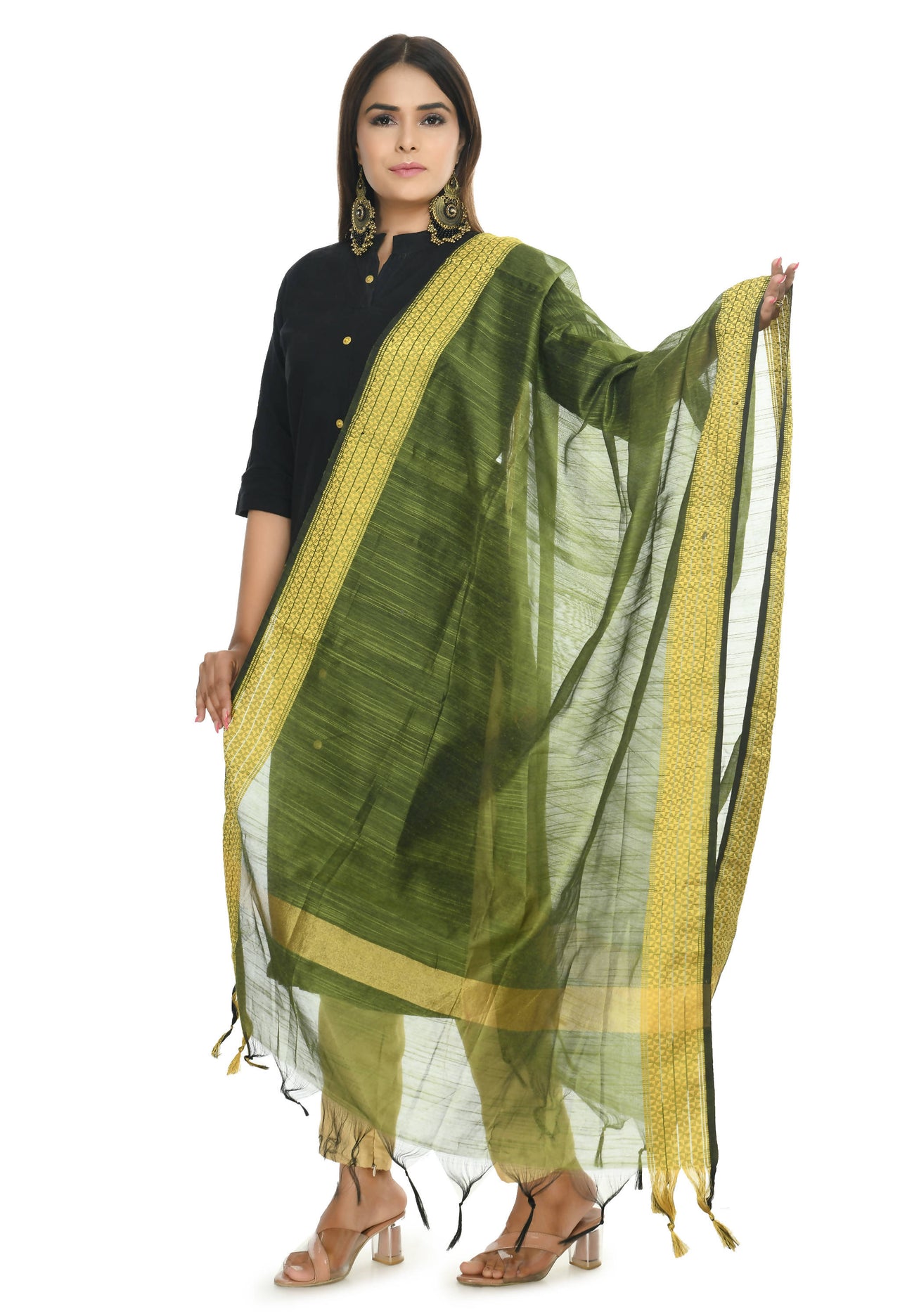 Mominos Fashion Moeza Handloom Cotton Mehndi Green Dupatta - Distacart