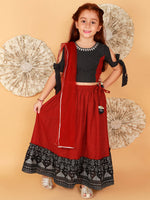 Thumbnail for Lil Drama Girls Ghaghra Choli With Dupatta Set - Red - Distacart