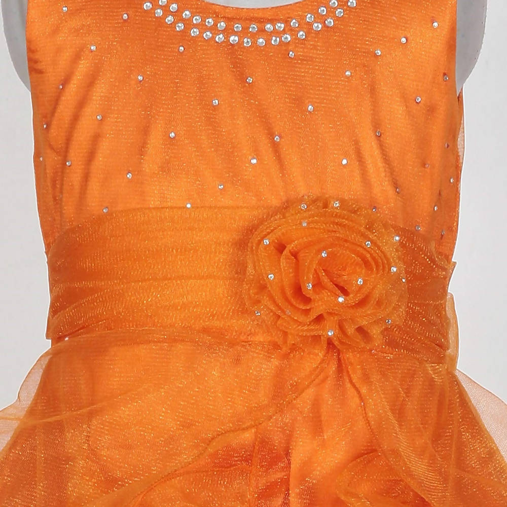 Asmaani Baby Girl's Orange Satin Knee Length Frock (AS-DRESS_22144) - Distacart