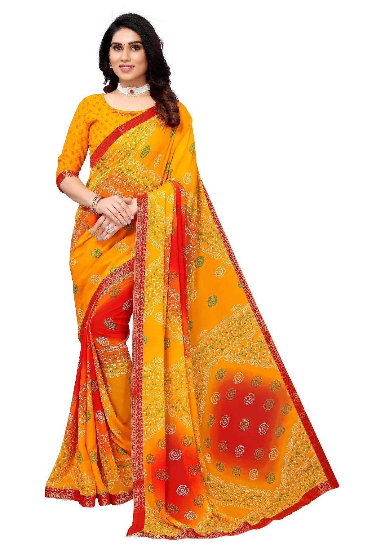 Vamika Ethnic Fire Yellow Printed With Lace Saree - Distacart