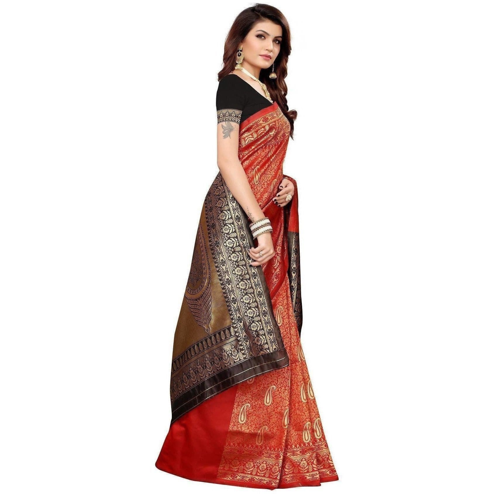 Vamika Banarasi Jaquard Red Weaving Saree (BANARASI 03)