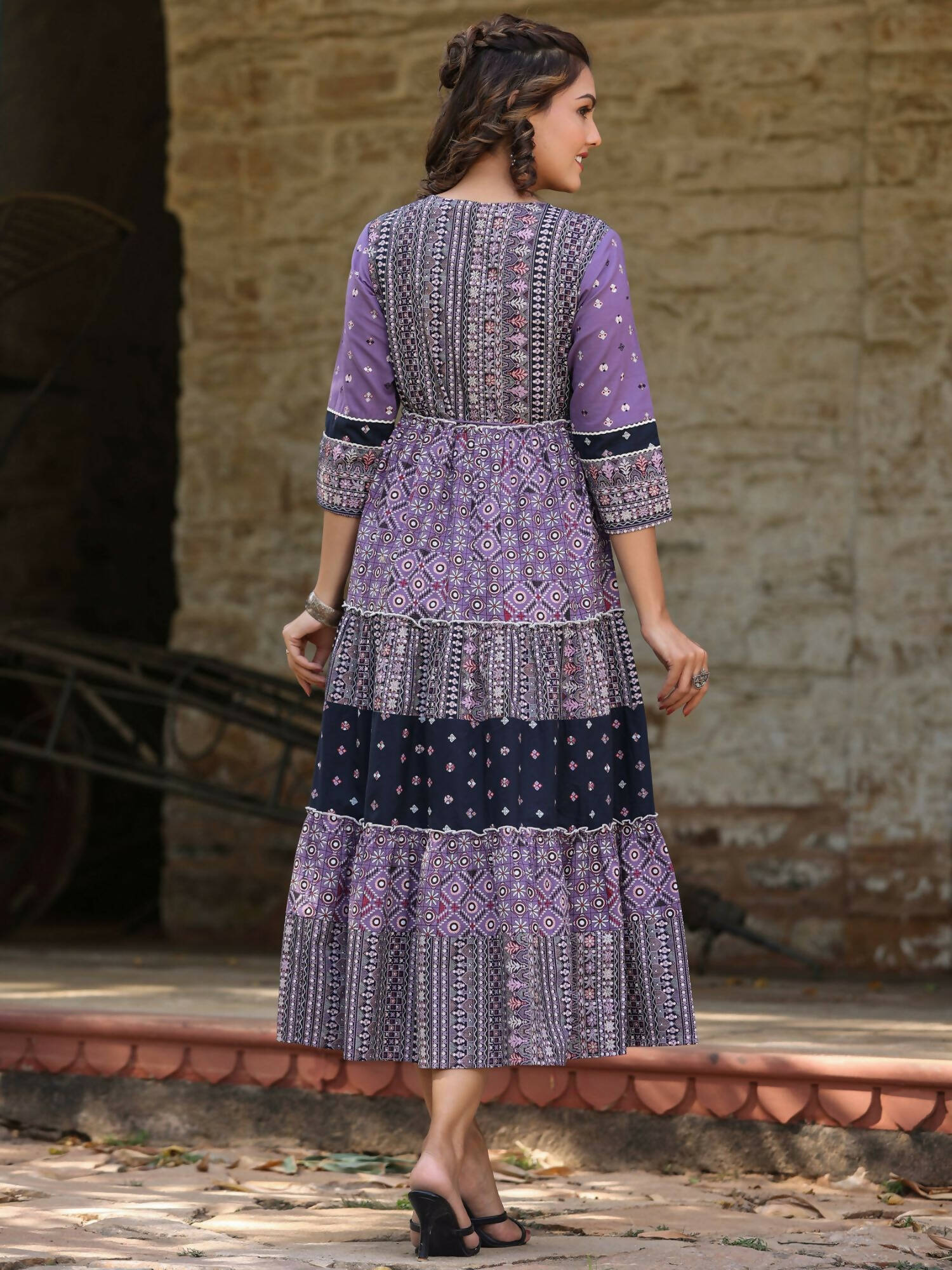 Juniper Women's Lavender Printed Tiered Dress - Distacart