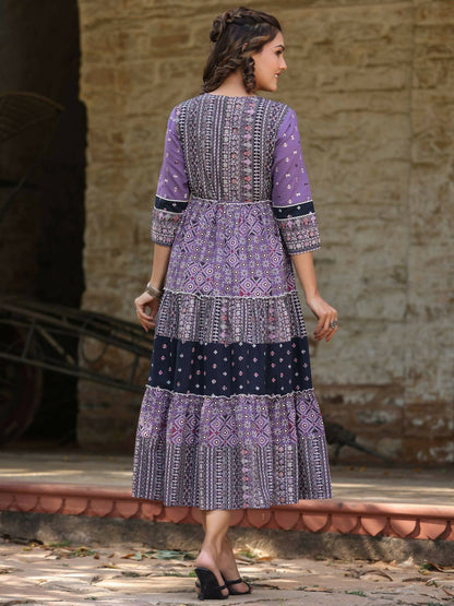 Juniper Women's Lavender Printed Tiered Dress - Distacart
