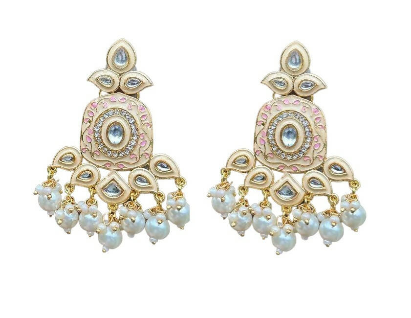 Gold-Toned Grey Kundan Contemporary Drop Earrings for Women & Girls By House of Ree - Distacart