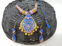 Thumbnail for Terracotta Boho Style Medium Neckset With Hangings-Lavender And Gold
