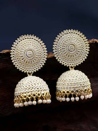Thumbnail for Mominos Fashion Joharkamal Gold-Plated Meenakari Jhumkas For Women & Girls (White) - Distacart
