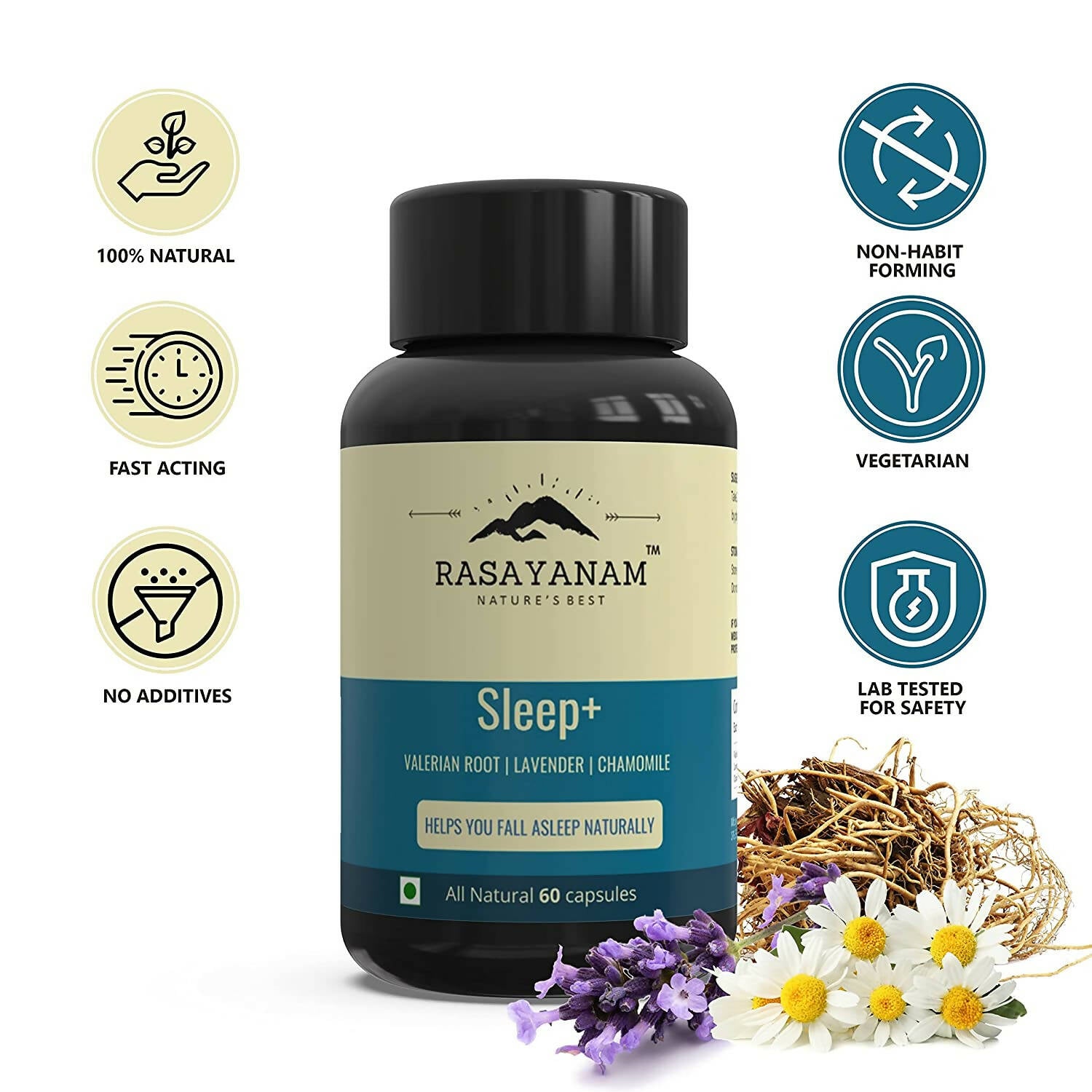 Rasayanam Sleep+ Capsules with Valerian Root, Lavender, Chamomile - Distacart