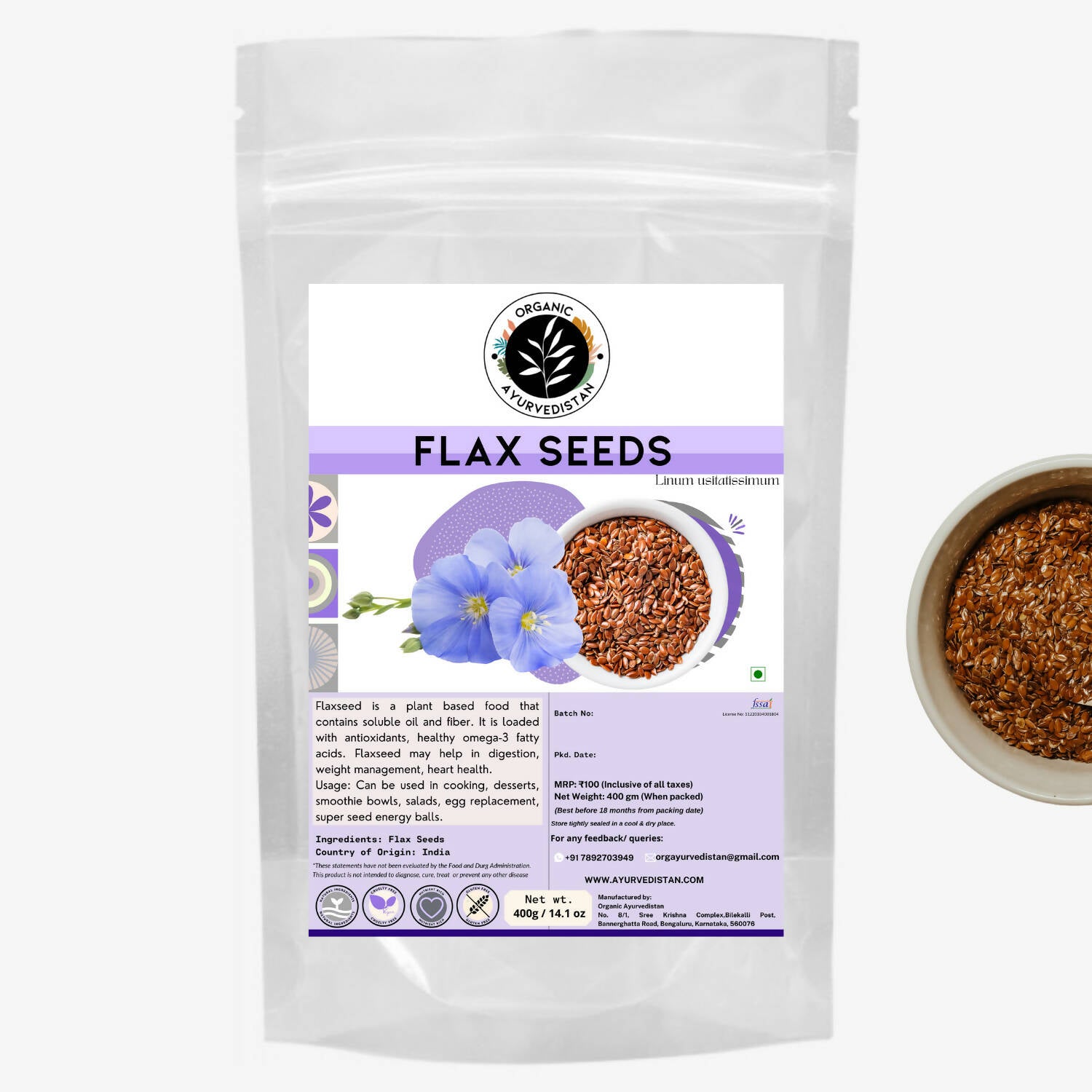 Organic Ayurvedistan Flax Seeds - Distacart