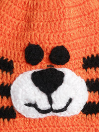 Thumbnail for Chutput Kids Woollen Hand Knitted Tiger Face Detailed Cap - Orange - Distacart
