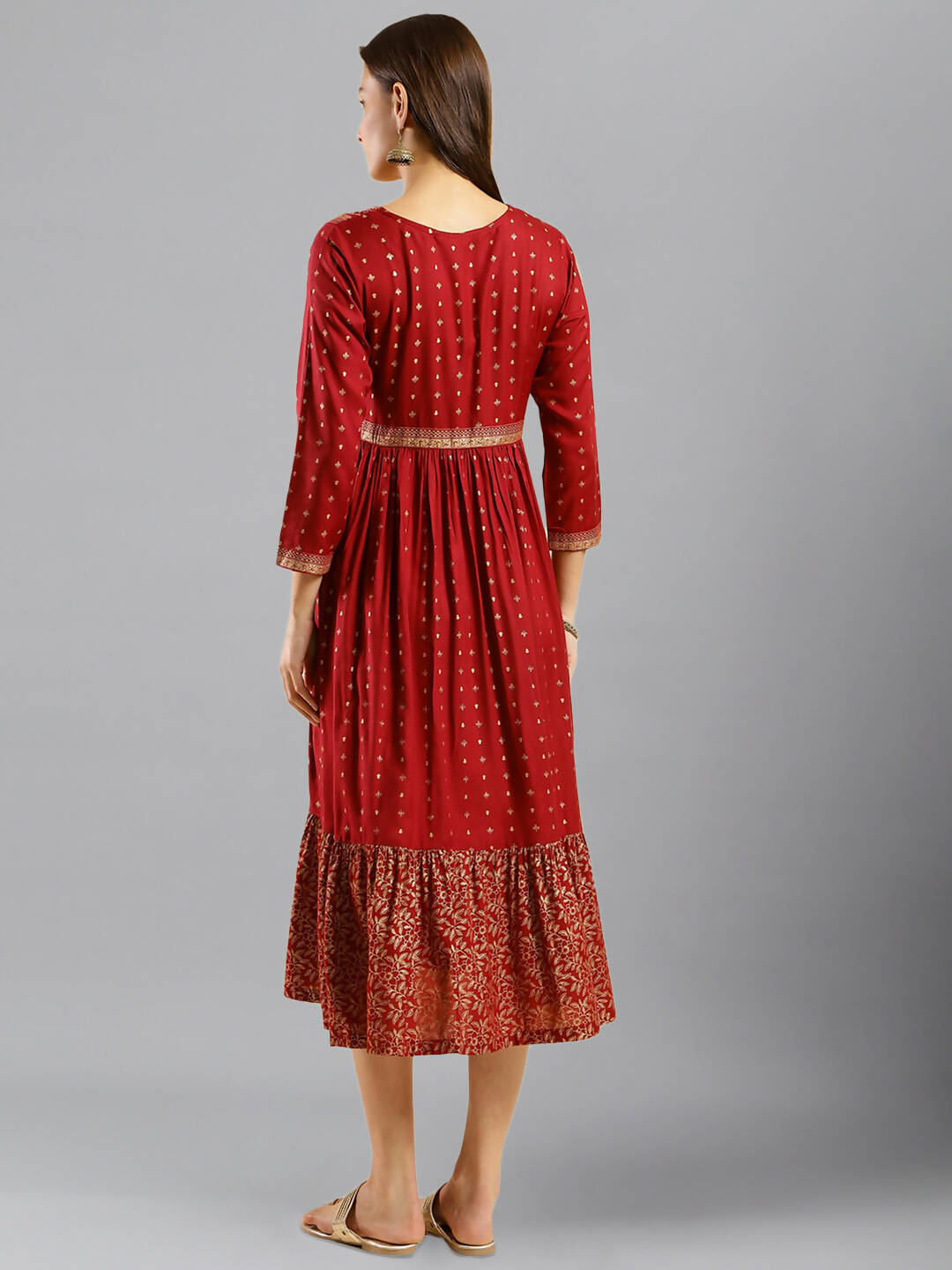 Maroon Viscose Rayon Ethnic Motifs Aline Dress - Poonam - Distacart