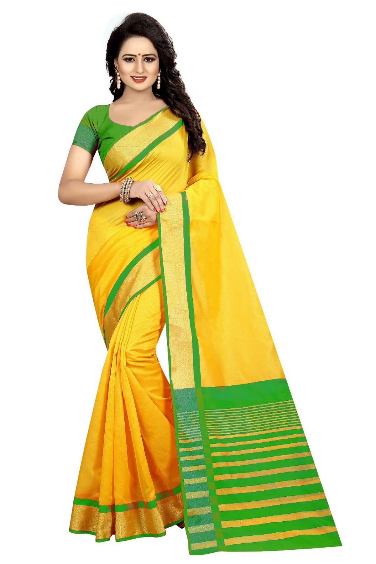 Vamika Weaving Yellow Cotton Silk Saree (MASTANI PARROT) - Distacart
