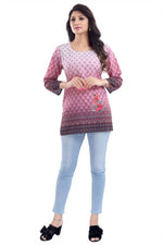 Thumbnail for Snehal Creations Dark Pink Faux Crepe Short Kurti Tunic Top