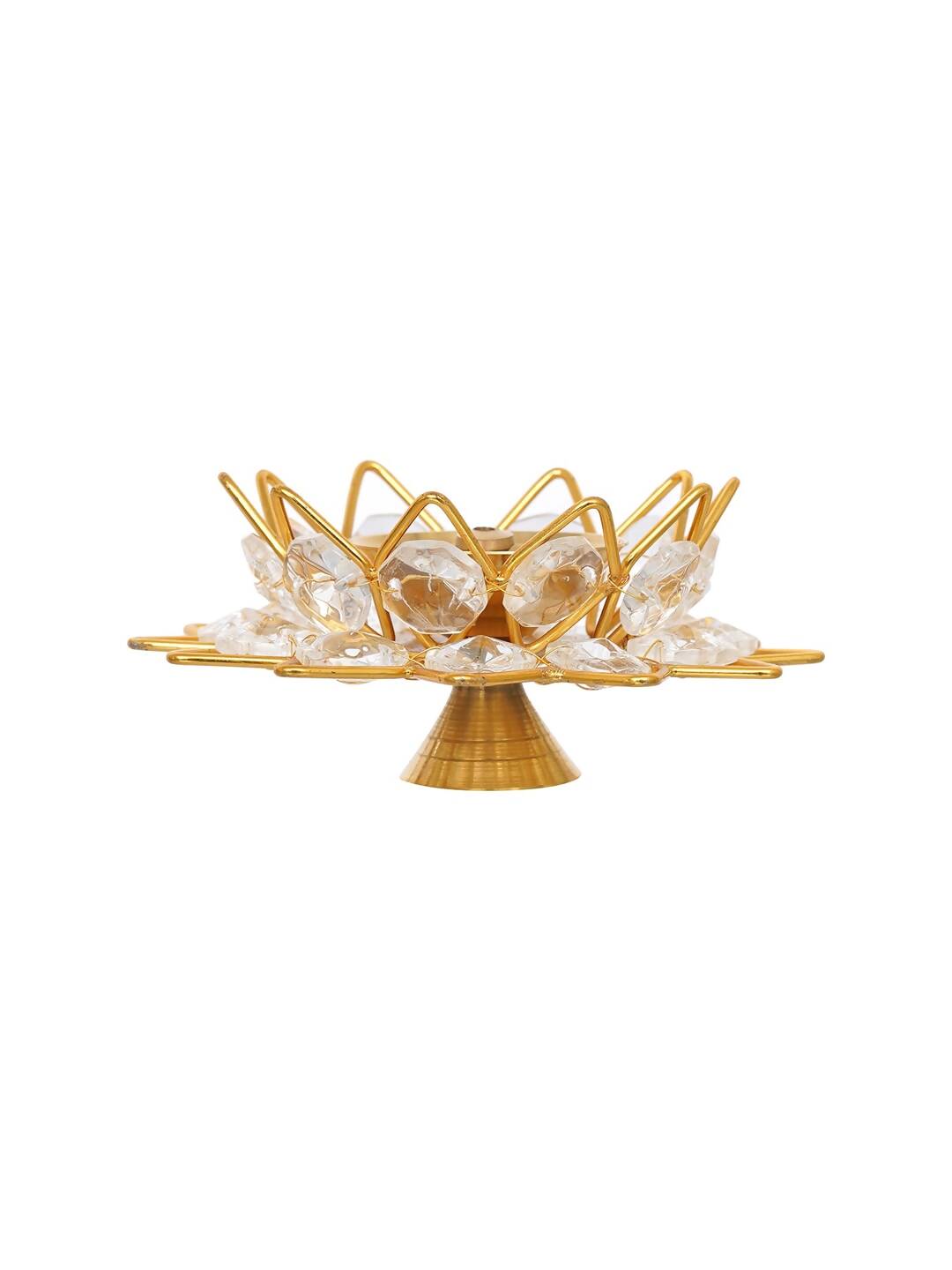 eCraftIndia Gold-Toned & White 2 Pieces Crystal Lotus Shape Brass Diyas - Distacart