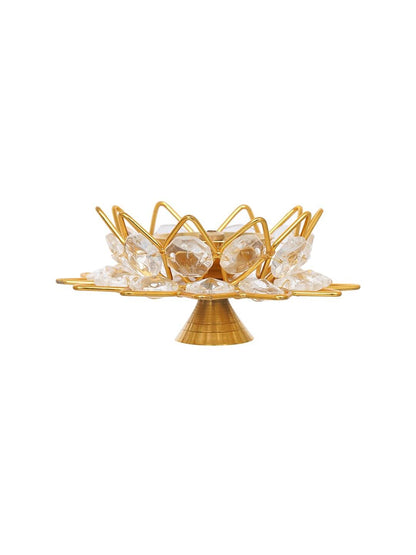 eCraftIndia Gold-Toned & White 2 Pieces Crystal Lotus Shape Brass Diyas - Distacart