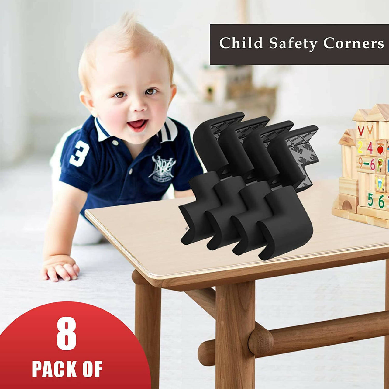 Safe-O-Kid Set of 8 Corner L Shaped Corner Guards for Kids safety- Black-Small - Distacart