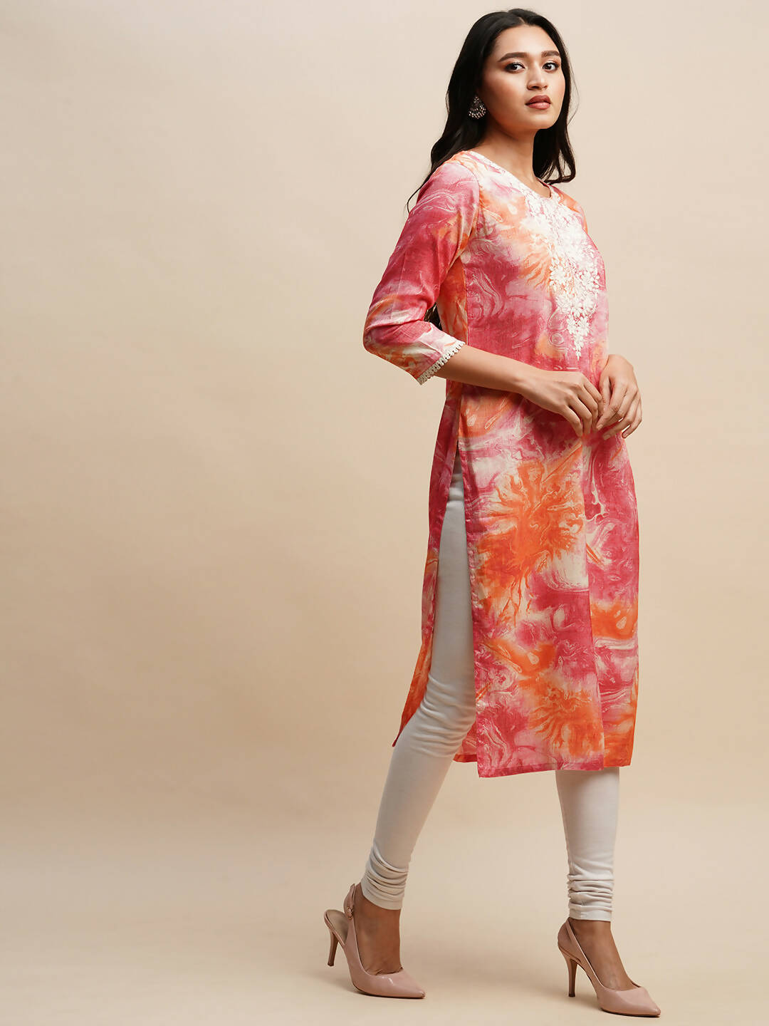 Pink Poly Rayon Tie dye Printed Straight Kurta - Samira - Distacart