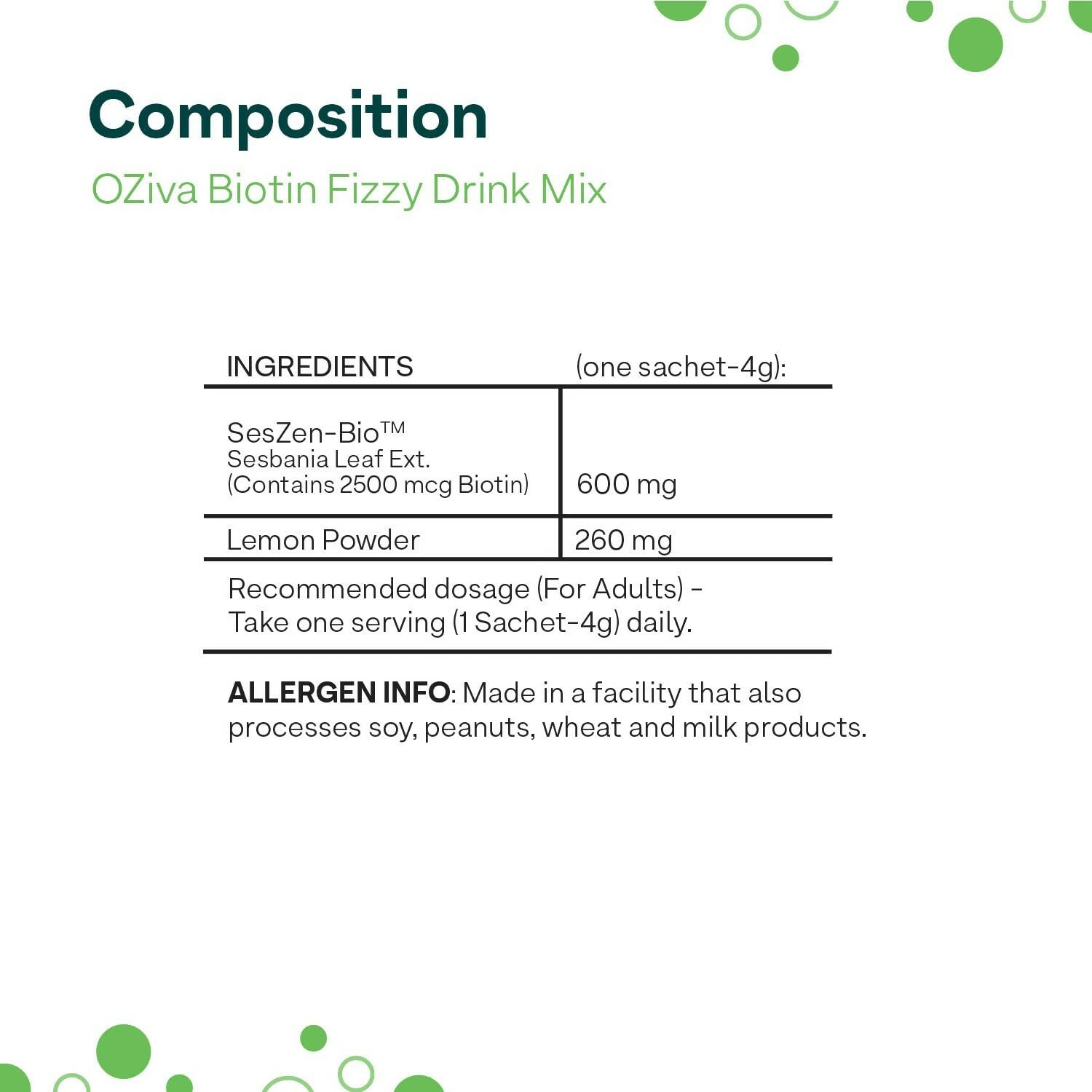 OZiva Plant Based Biotin Fizzy Drink Mix - Distacart