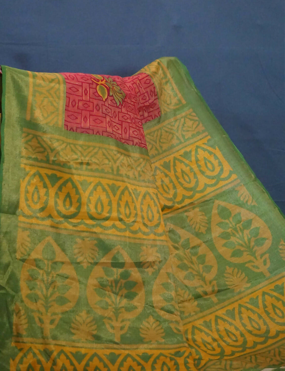 Tomato Pink And Light Green Cotton Brasson Saree For Office/Regular Wear By Gayathri Reddy Designer Studio - Distacart