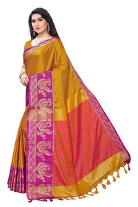 Thumbnail for Vamika Banarasi Jacquard Weaving Mustard Saree (DHONI MUSTARD)