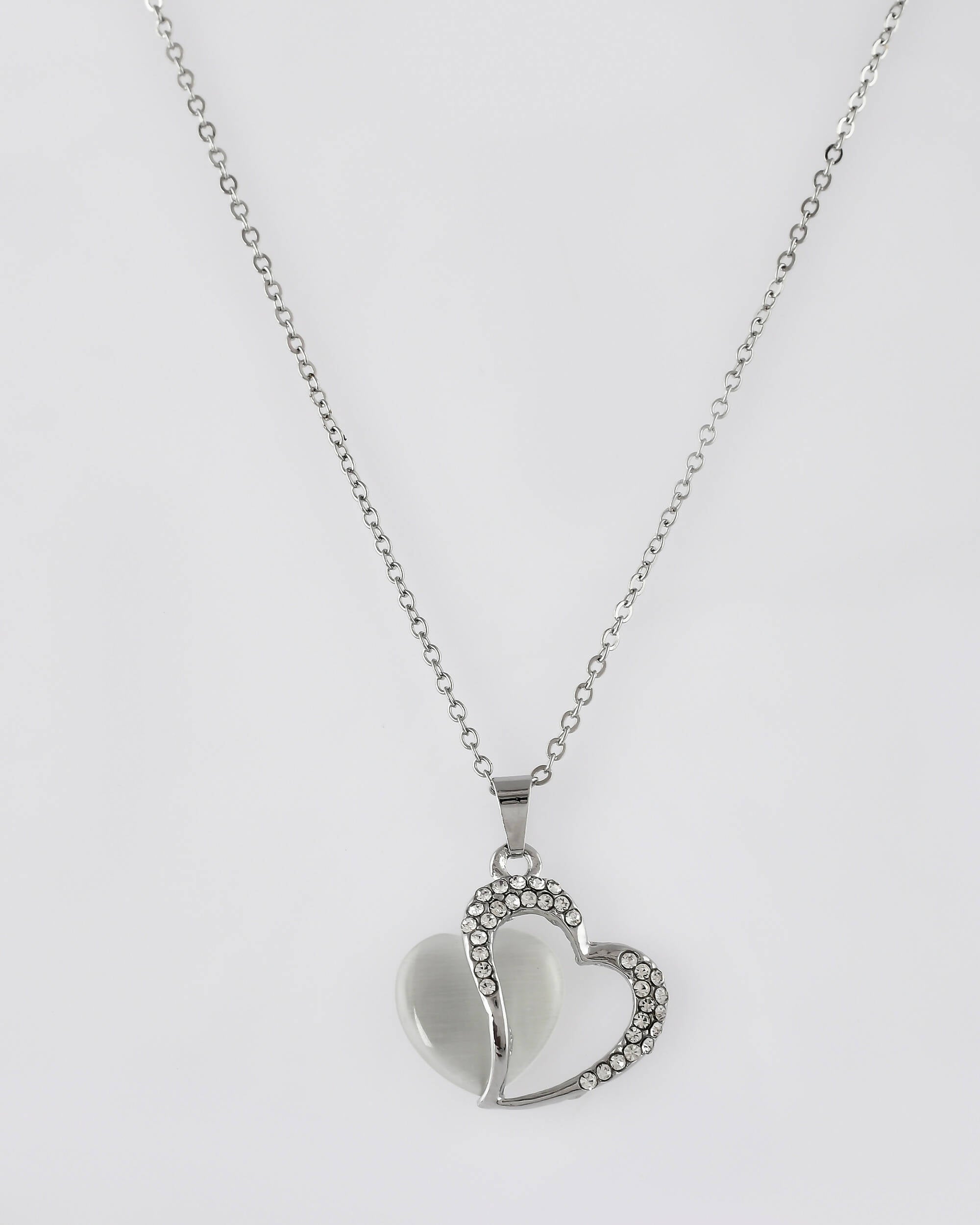 VOJ Women Stainless Steel Sliver-Plated Beads Chain with Double Heart-Shape Pendant - Distacart