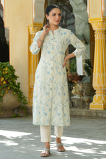 Thumbnail for Juniper Women's Sky Blue Rayon Staple Printed A-Line Kurta - Distacart