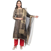 Thumbnail for A R Silk Women's Tissue Silk Zari Work Black Regular Dupatta