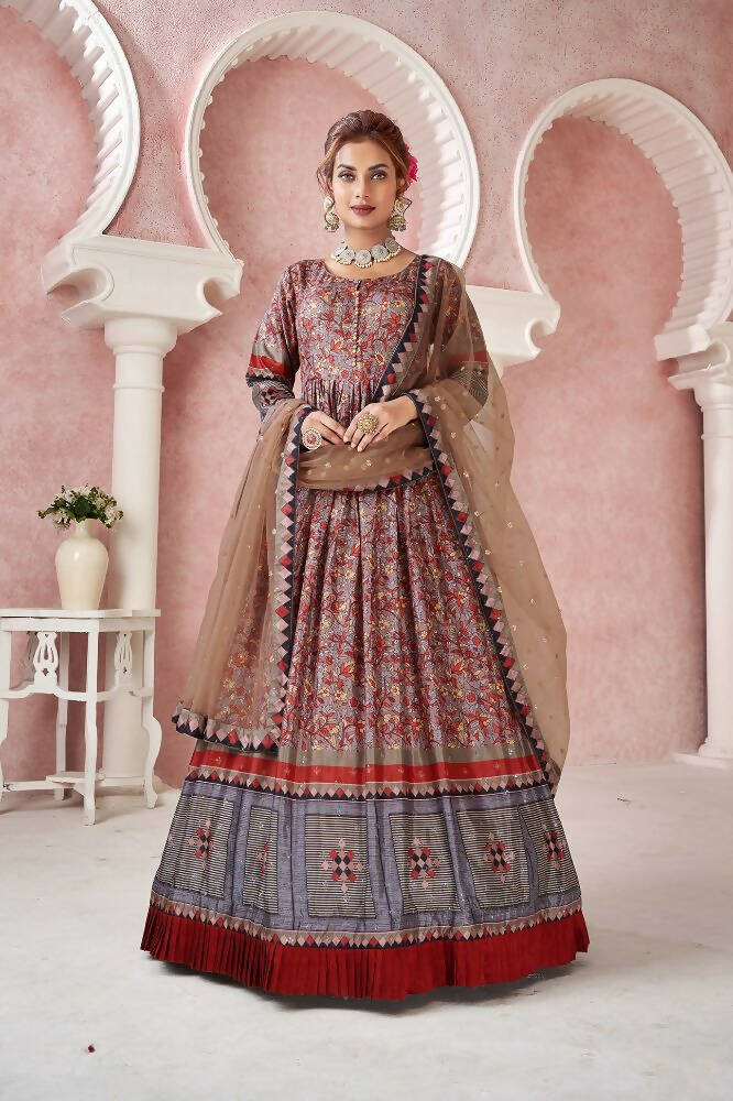 Everywhere Designer Maroon Dola Silk Gown With Dupatta - Anbazaar - Distacart