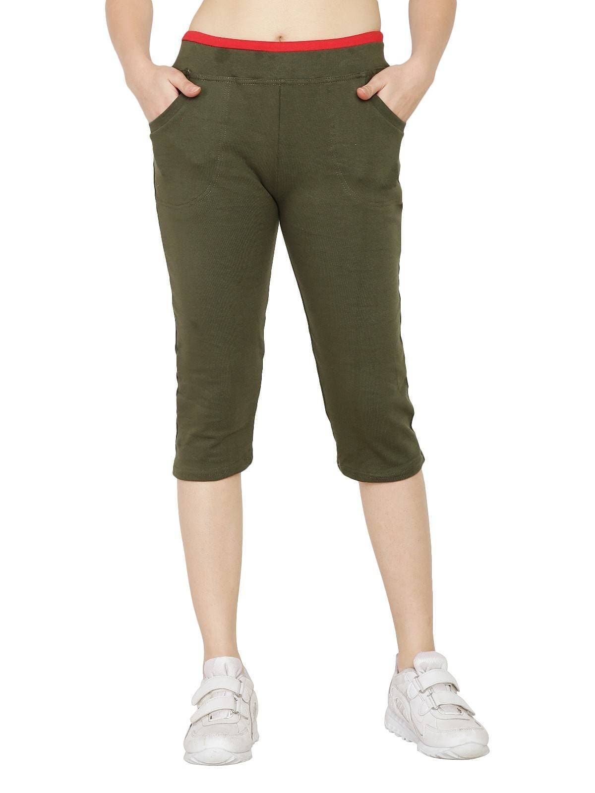Asmaani Olive Green Color Capri Type with Two Side Pockets.