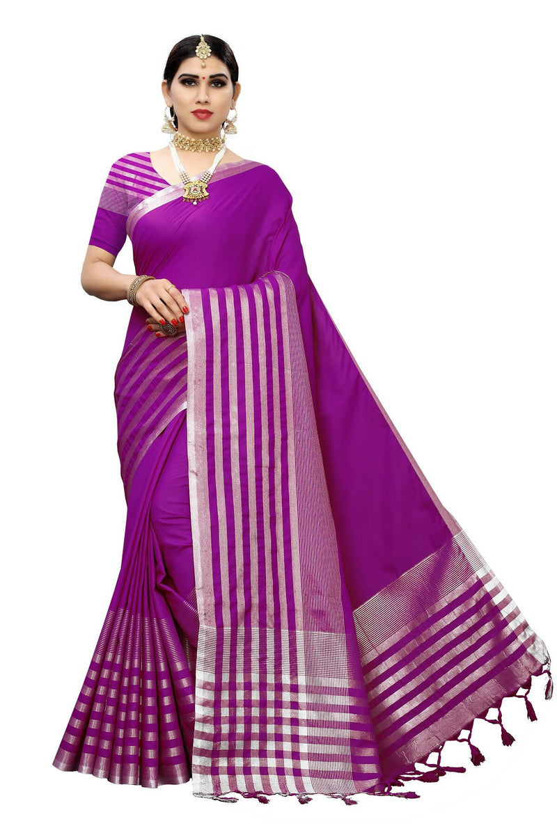 Vamika Purple Cotton Silk Weaving Saree (Twitter Purple) - Distacart