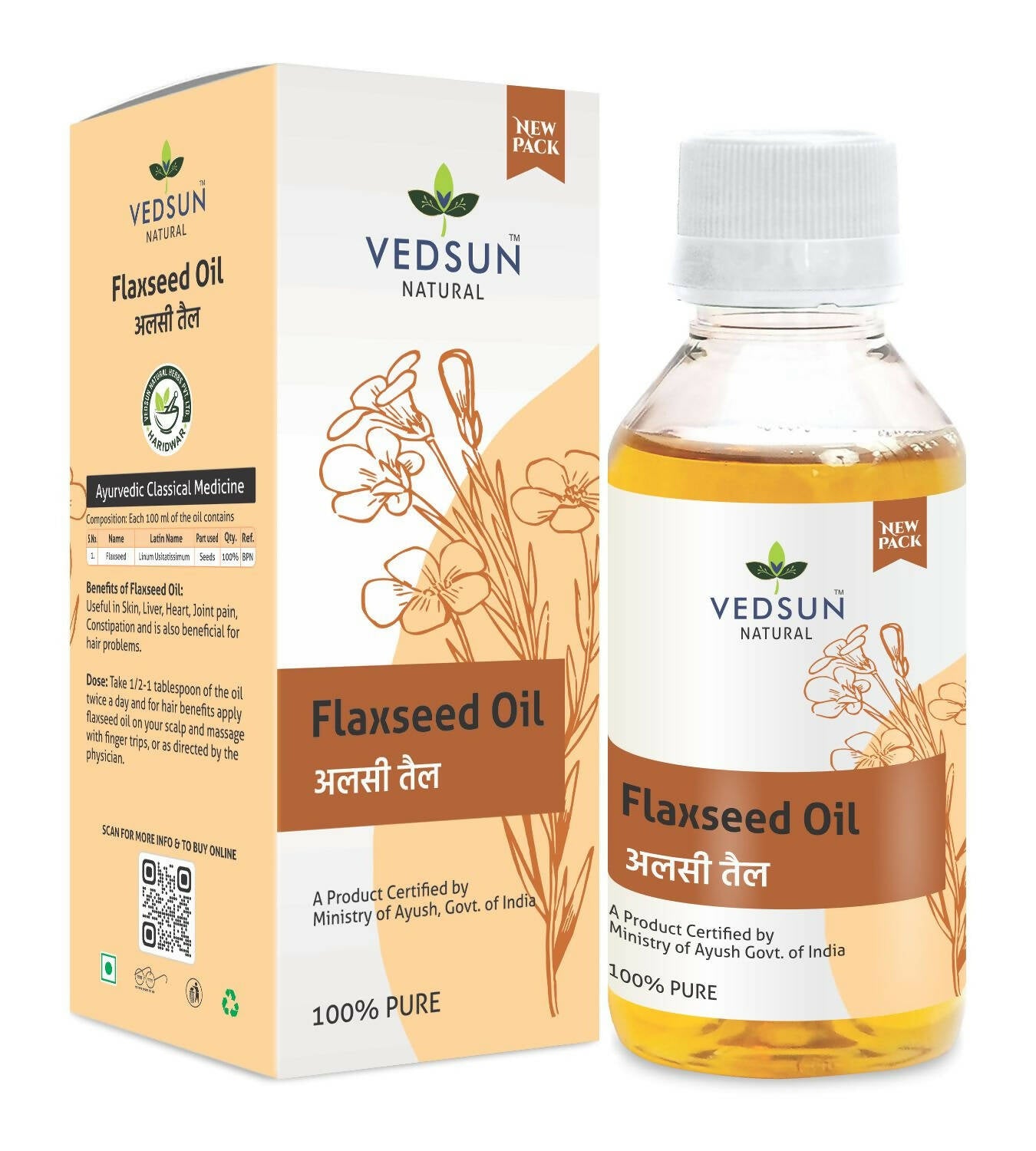 Vedsun Naturals Flax Seed Oil Alsi Ka Tel Pure Omega 3 Rich - Distacart