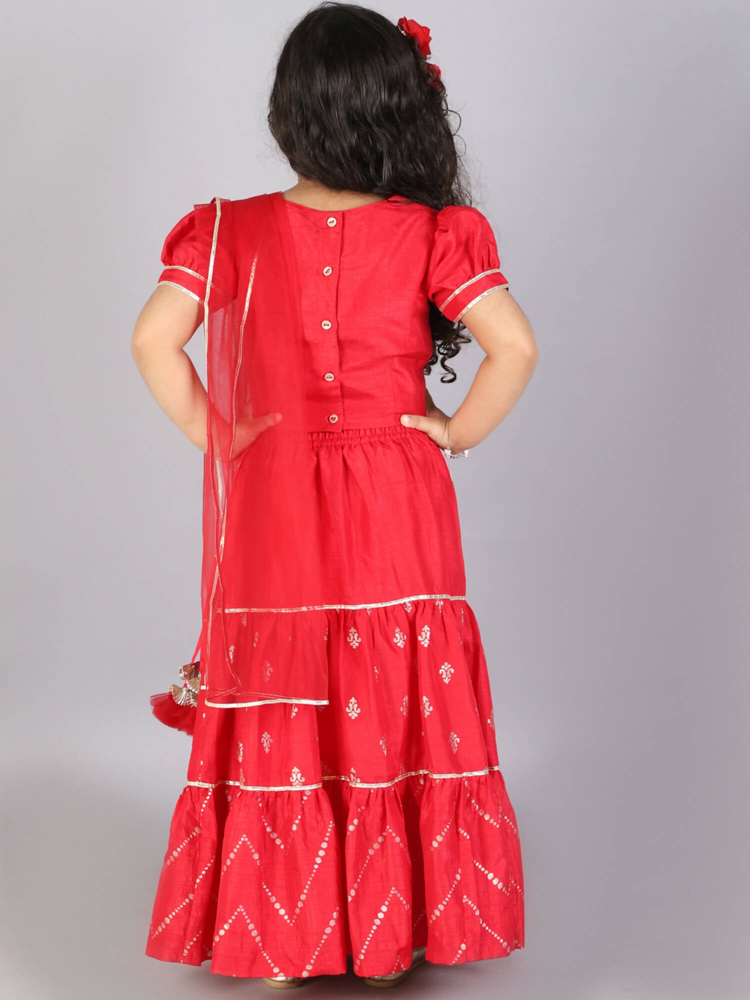Lil Drama Girls Choli With Ghaghra & Dupatta Set - Red - Distacart