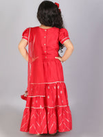 Thumbnail for Lil Drama Girls Choli With Ghaghra & Dupatta Set - Red - Distacart