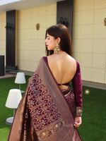 Thumbnail for DEIANA'S Beautiful Golden Jari with New Design Soft Lichi Silk Saree - Wine - Distacart