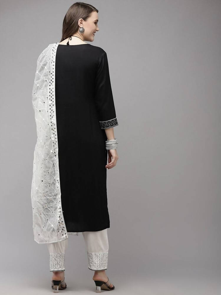 Yufta Women Black Yoke Design Regular Sequinned Kurta with Palazzo & With Dupatta