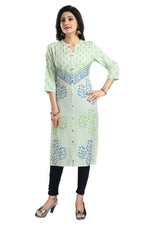 Thumbnail for Snehal Creations Green Rayon Textured Print Long Kurta For Women - Distacart