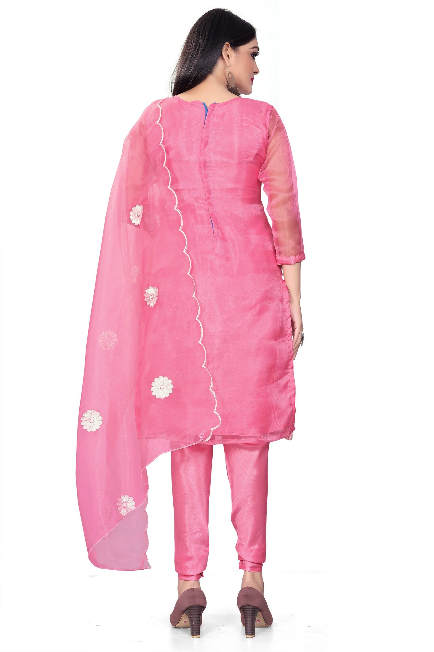 Pink Organza Silk Embroidered Work Unstitched Dress Material - Tanvi - Distacart