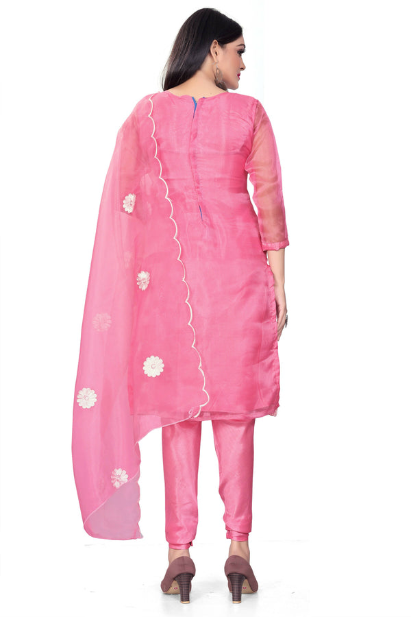Pink Organza Silk Embroidered Work Unstitched Dress Material - Tanvi - Distacart