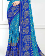 Thumbnail for Sky Blue Georgette Bandhani Printed Saree With Unstitched Blouse Piece - Jyoti - Distacart
