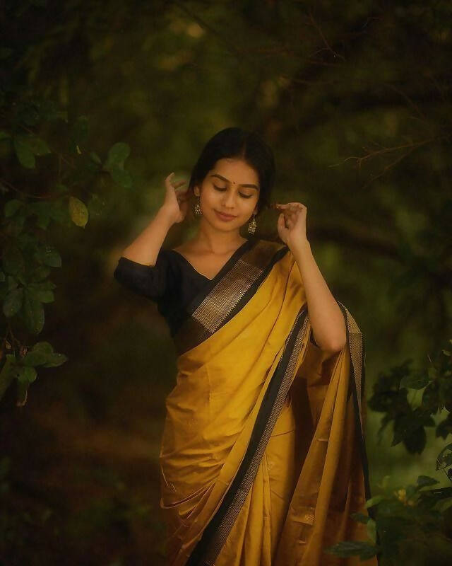 DEIANA'S Beautiful Golden Jari with New Design Soft Lichi Silk Saree - Yellow - Distacart