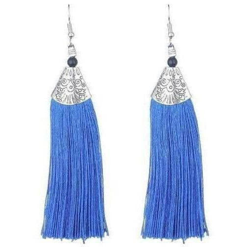 Muskan Fancy Blue Tassel Long Drop Earrings