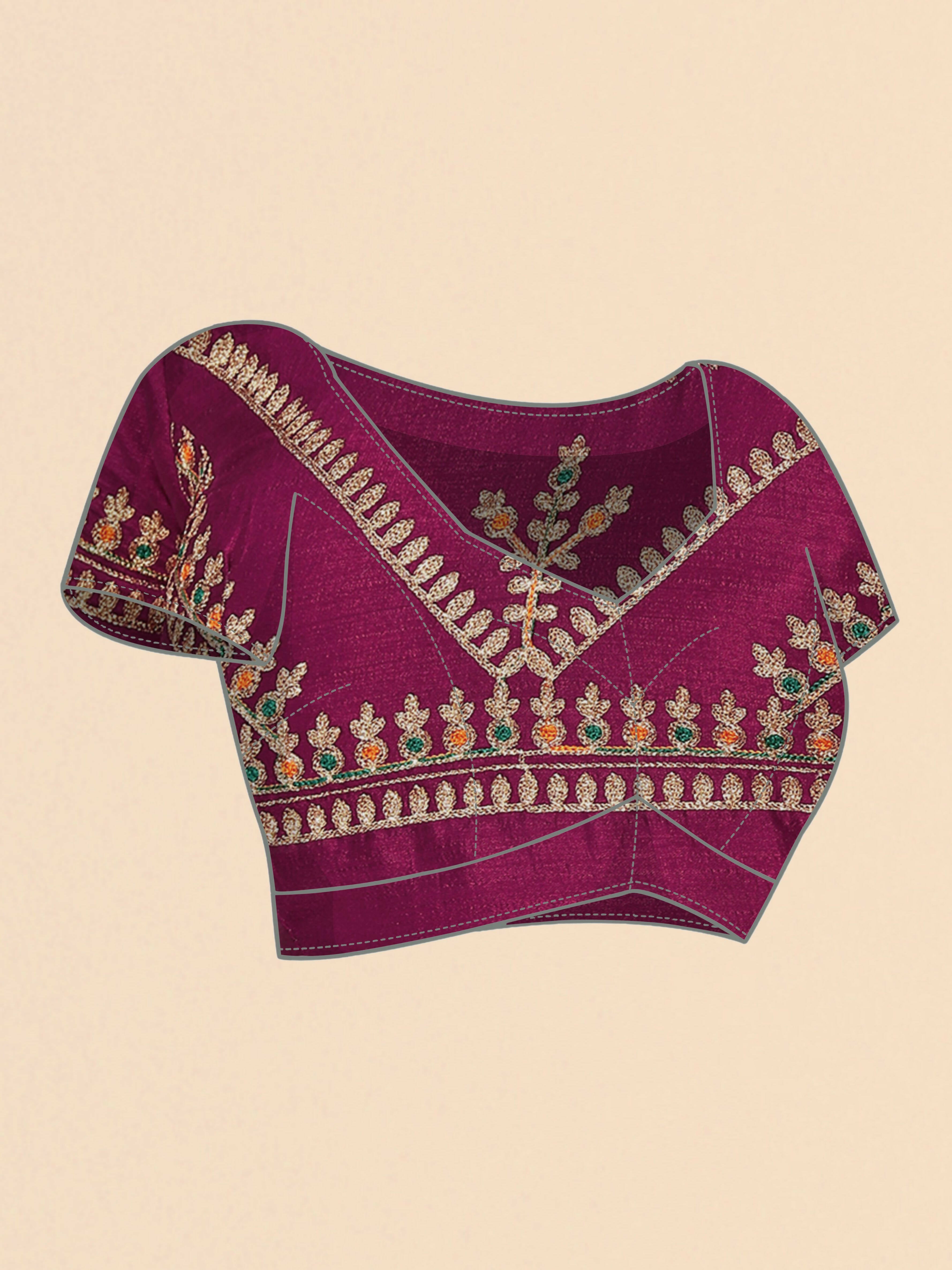 Wine Chinon Embroidered Saree with Unstitched Blouse Piece - Roozal - Distacart
