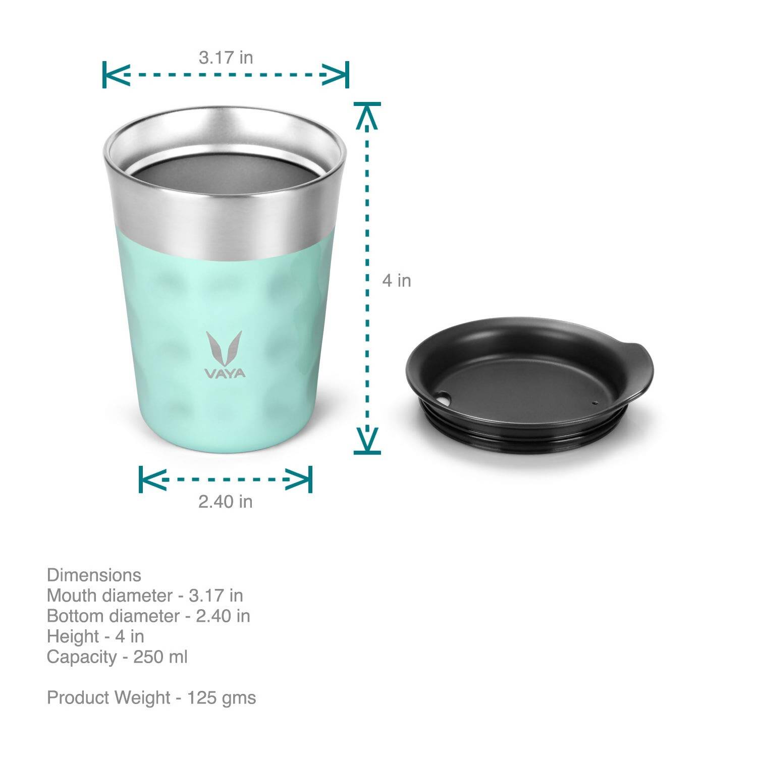 Vaya Popcup Insulated Coffee Mug Tumbler With Lid - 250 ml (Cool Cyan) - Distacart