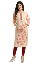 Thumbnail for Snehal Creations Pleasing Peach Rayon Textured Print Long Kurta For Women - Distacart