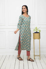 Thumbnail for Myshka Multi Floral Cotton Straight Round Neck Women Kurtas - Distacart