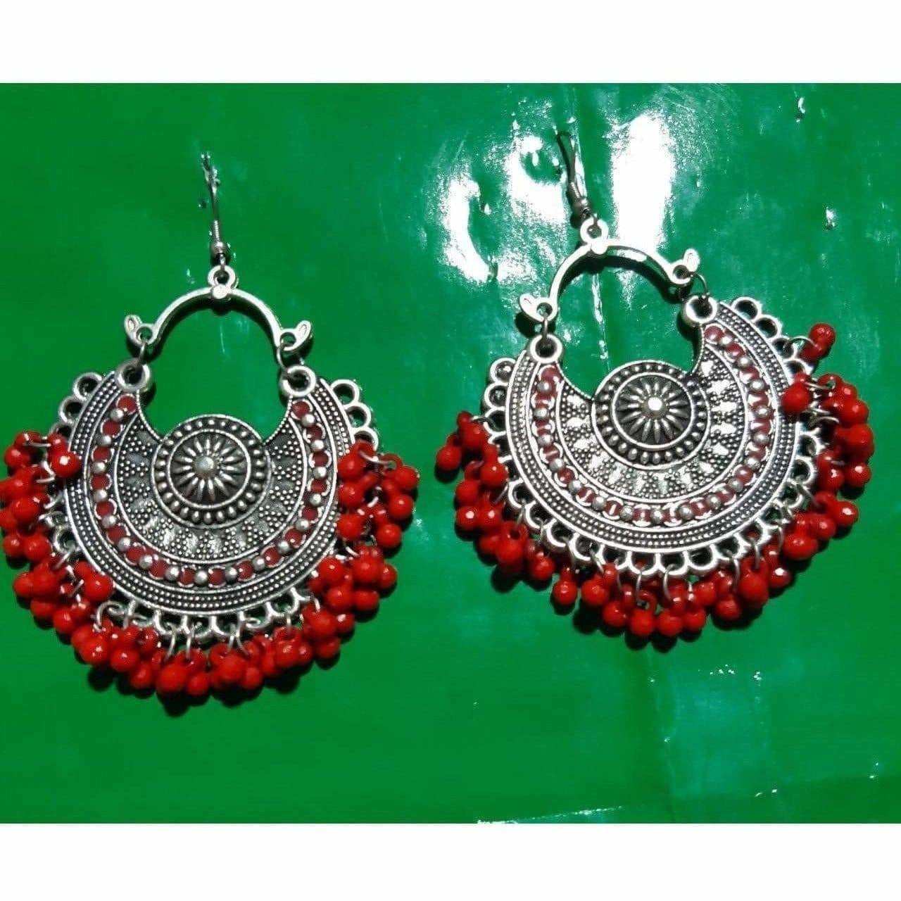 Fancy Red Pearls Chandbali Earrings