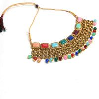 Thumbnail for Mominos Fashion Johar Kamal Gold-Plated Rajwadi Design Heavy Multi Color Necklace Set For Women - Distacart